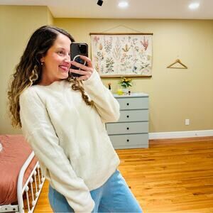 Theory White Faux Fur Wool Blend Sweater Large